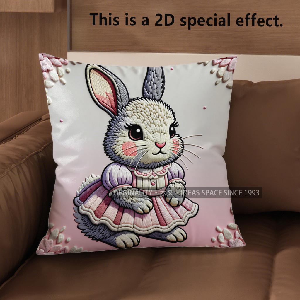 2D Cute Dressed Rabbits Pillowcase For Home Decor Pattern Cushion Cover Suitable For Sofa Bedroom Car Pillow Cover