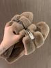 Suding Home "Mao Mao Tuo" Summer Gentle Fashion Versatile Premium Sense Flat Bottom One Word Plush Cotton Slippers Women's New