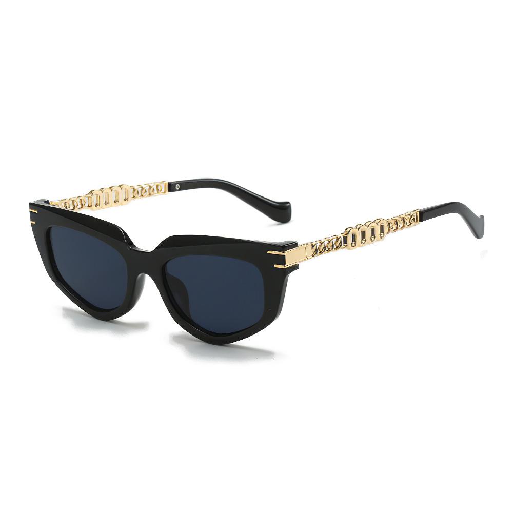 Vintage Sunglasses for Women High End Fashion Black Golden Chain Glasses with Dark Lenses Simple Design Glasses Women