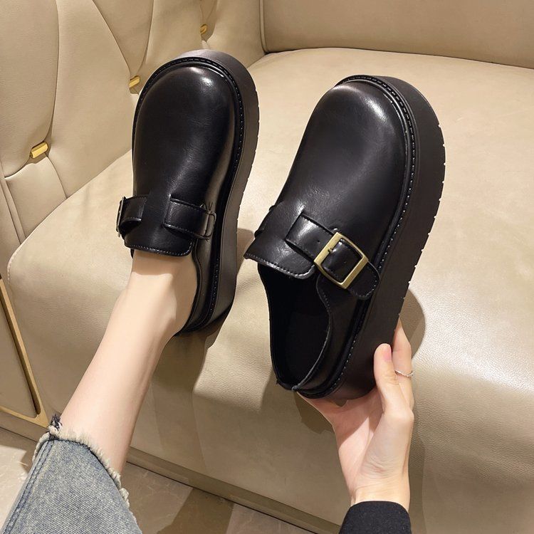 Thick-soled Muffin Birken Shoes, Leather Bag Head, Half-drag Women's Outer Wear 2025 New Spring and Autumn One-pedal Birken Slippers