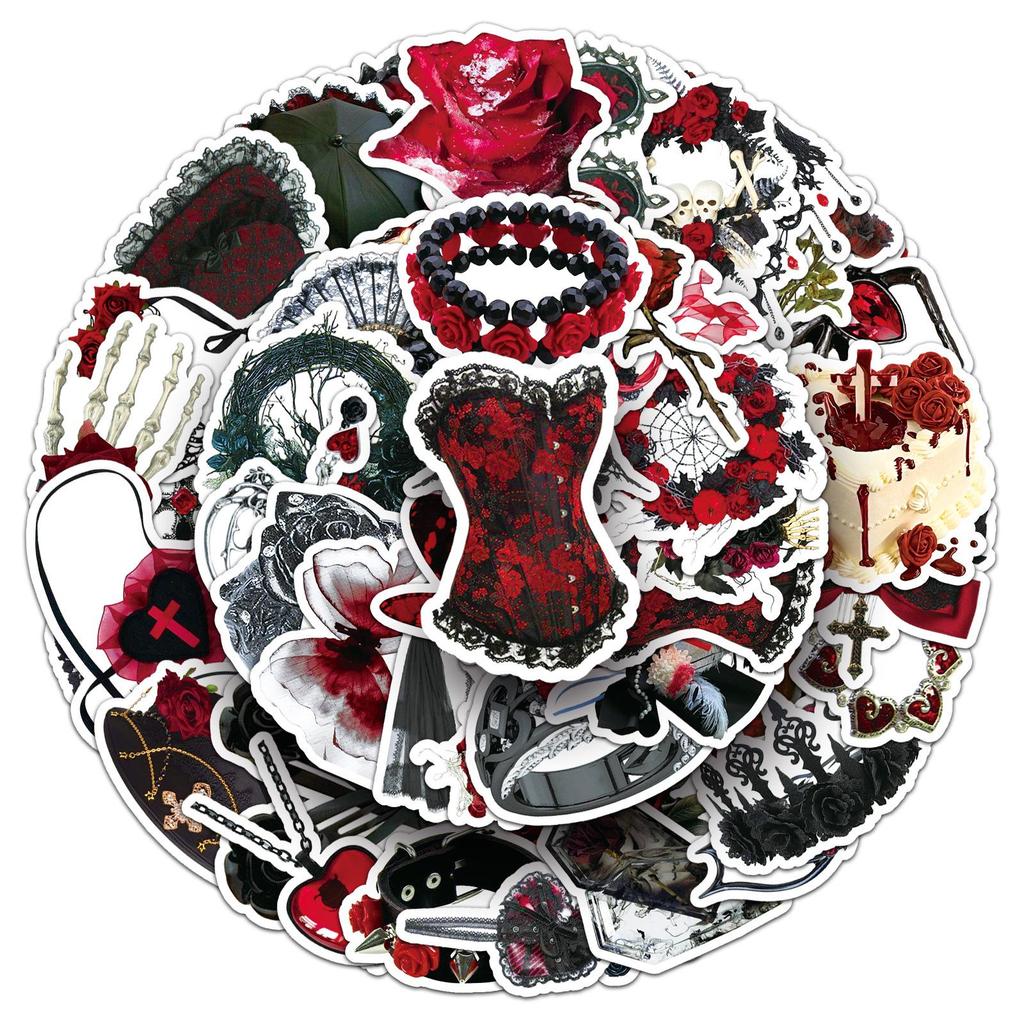 50 Sheets Rose Gothic Trendy Cartoon Style Stickers for Refrigerator & Suitcase
