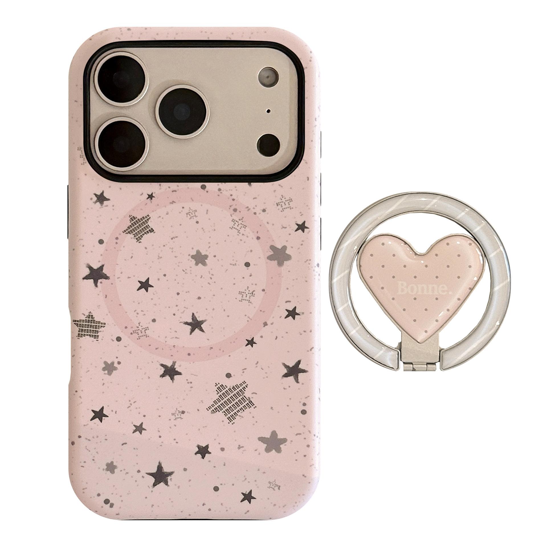 

Gray Star Heart-Shaped Stand Phone Case for iPhone 16, iPhone 17, iPhone 17 Pro Max iPhone 17 Air