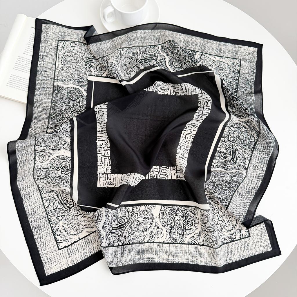 Retro Old Money Wind Silk Double Crepe Silk Scarf Women's Spring and Summer Senior Sense Versatile 100% Mulberry Silk Square Scarf Thin Scarf