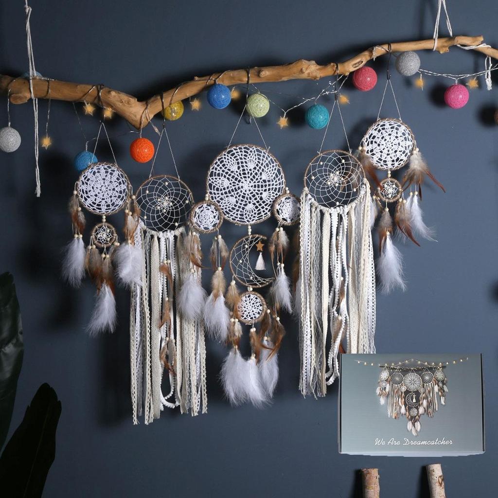 Nordic Five-Piece Feather Dream Catcher Wall Hanging Decor Set