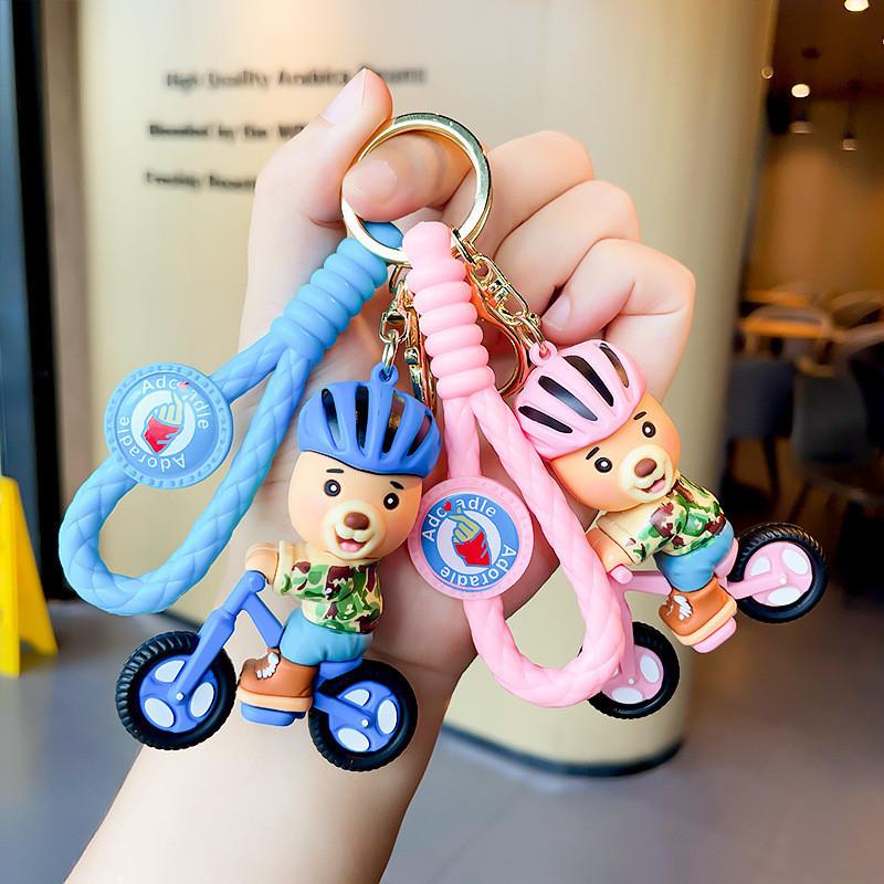 Lovely Bear Bicycle Keychain Vibrant Pvc Decoration For Kids Adults And