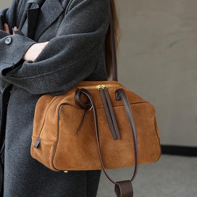 Frosted Cowhide Bowling Tote Bag, Genuine Leather, New Commuter Women's Bag, Shoulder Underarm Bag, High-end Light Luxury