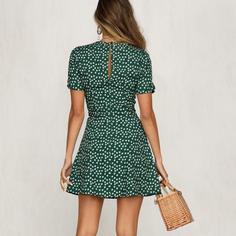 Women Summer Casual Short Sleeve Floral Boho Dress Party Evening Beach V Neck Dress Fashion Sexy