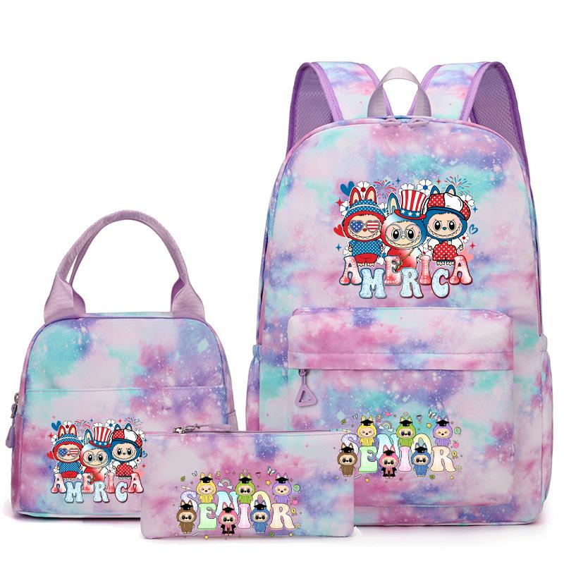 

Милый молодежный школьный рюкзак, набор из трех предметов: рюкзак, сумка для ланча для учеников начальной и средней школы и для девочек