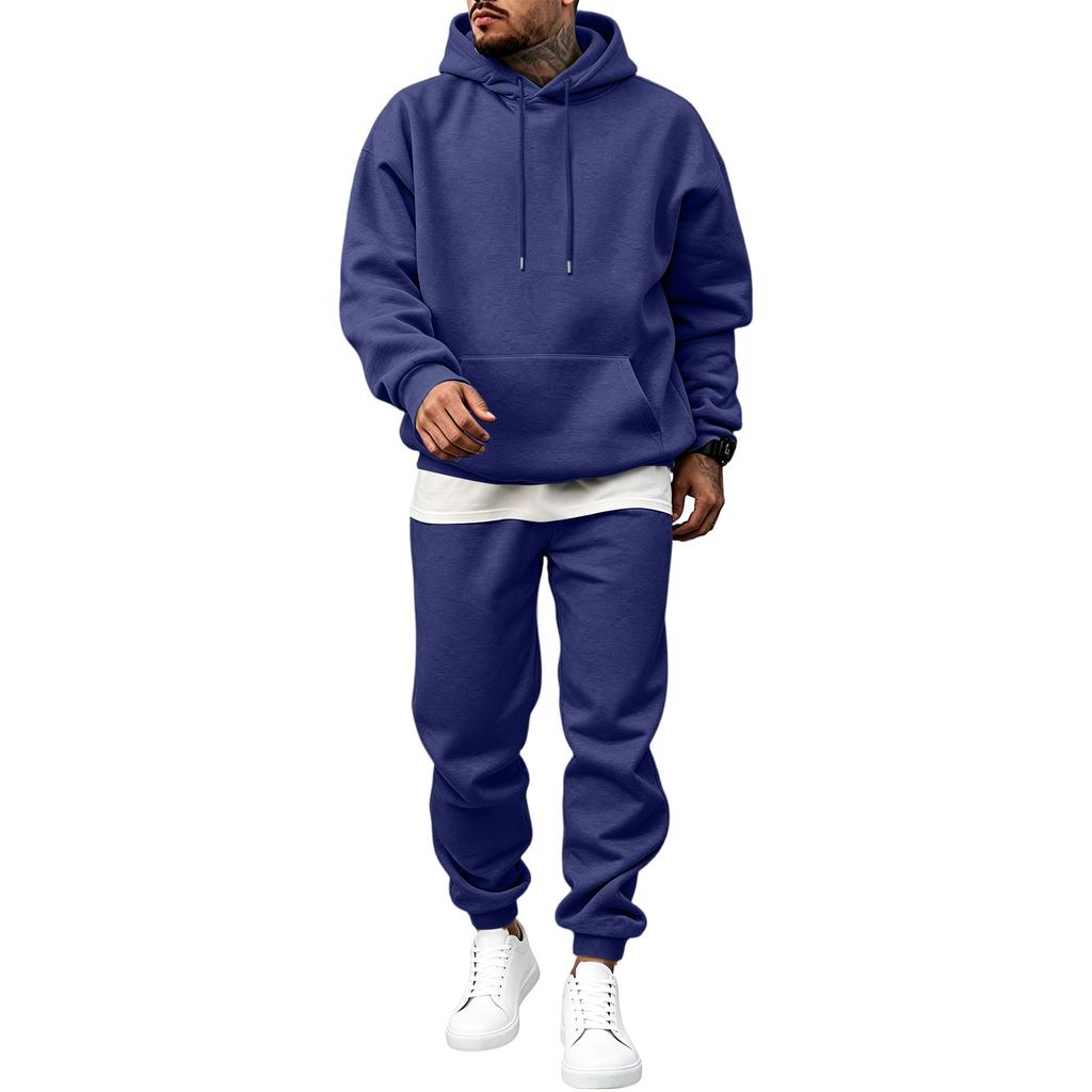 Men's Casual Lined Hooded Sweatshirt Set Loose Sweatsuit for Fall Winter