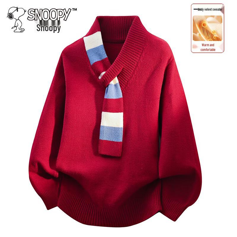 Snoopy Men's Color-Blocked Warm Knit Sweater