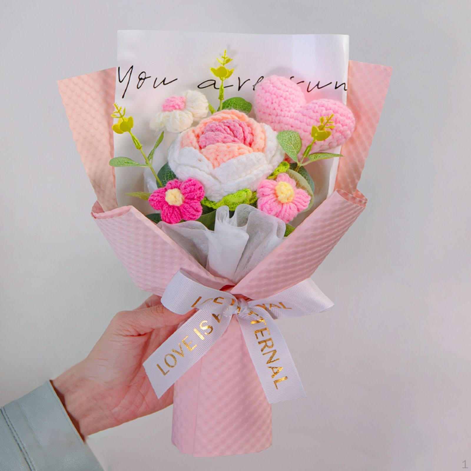 

Completed Crochet Flower Bouquet Artificial Flowers Rose for Party Women s Day рожевий