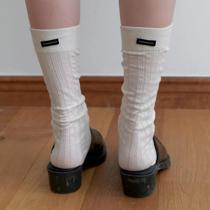 Stripe Eyelet Long Socks_3COL (L251MSC010)