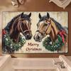 Christmas Horse Design Doormat with "Merry Christmas" Text, Thick Comfortable Floor Mat, Machine Washable for Festive Home Decor