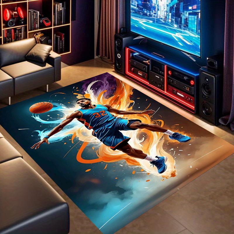 Tappeto Area con Stampa Dinamica Giocatore di Basket Tappetino Rettangolare Antiscivolo per Ventilatori Sportivi Stanza dei Giochi Soggiorno Camera da Letto Decorazioni per la Casa