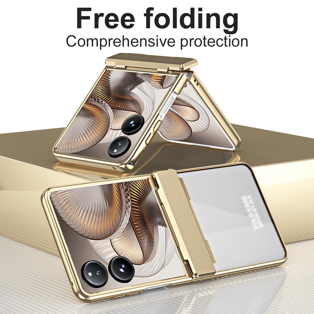 For Xiaomi Mix Flip 2 Case Electroplating PC Folding Phone Cover with Screen Protector