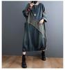 Women's Contrast Patchwork Denim Dress - Plus Size, Frayed, Loose, Mid-Length Skirt for Spring/Autumn