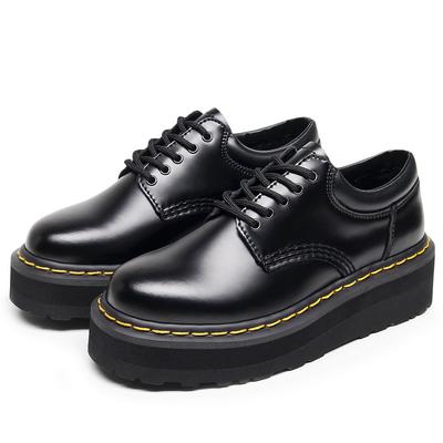 Leichte dicksohlige Loch-Punk kleine Lederschuhe Damen Low-Top, echtes Leder Martin Schuhe Student Muffinsohle kurze Stiefel