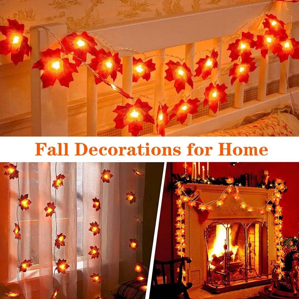 2/3/6M Christmas Decoration Artificial Maple Leaf Leaves LED Light String Lantern Garland Home Party DIY Deco Halloween New Yea