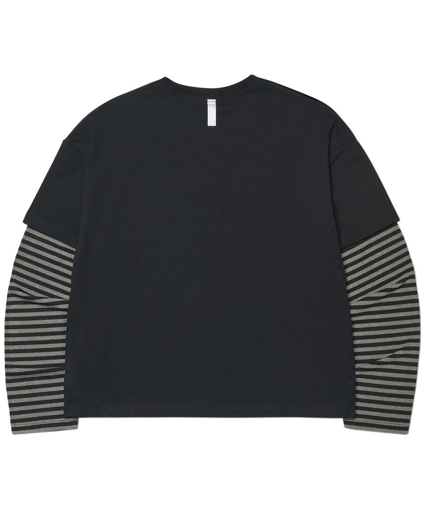 NOMANUAL Stripe Layered Long Sleeve Tee - Black