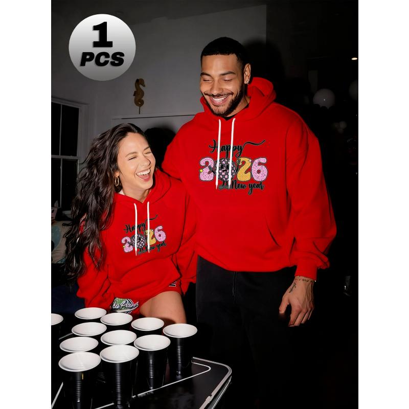 

Couple s 2026 Polyester Hoodie Wrinkle Resistant Easy Care Casual Top XXL червоний