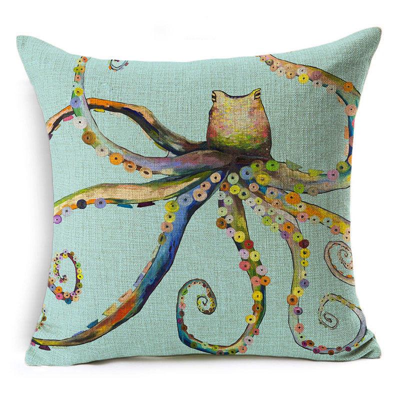 

Sea Blue 18 Animal Cotton Linen Sofa Pillow Case Cushion Cover Throw Decor Home #12 Octopus art