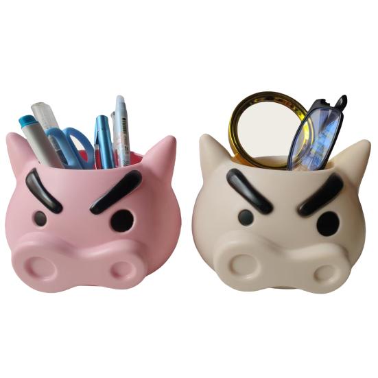Pen Holder Angry Pig Shape Desk Organizer Large Capacity Plastic Desktop Stationery Storage Box Desk Accessory