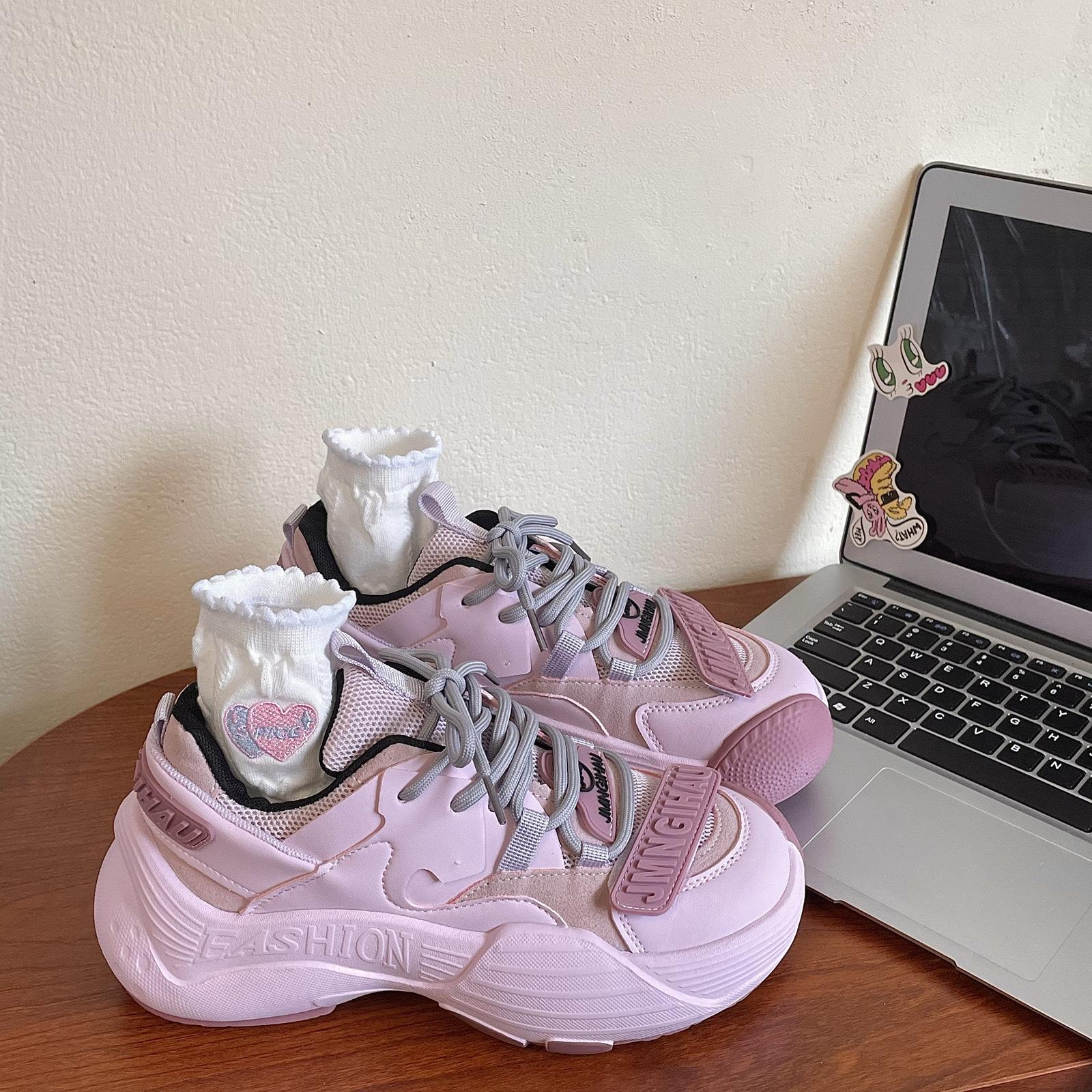 

Casual platform popular Hong Kong style platform dad shoes 2025 new women s autumn versatile student lightweight sports shoes 35 розовый