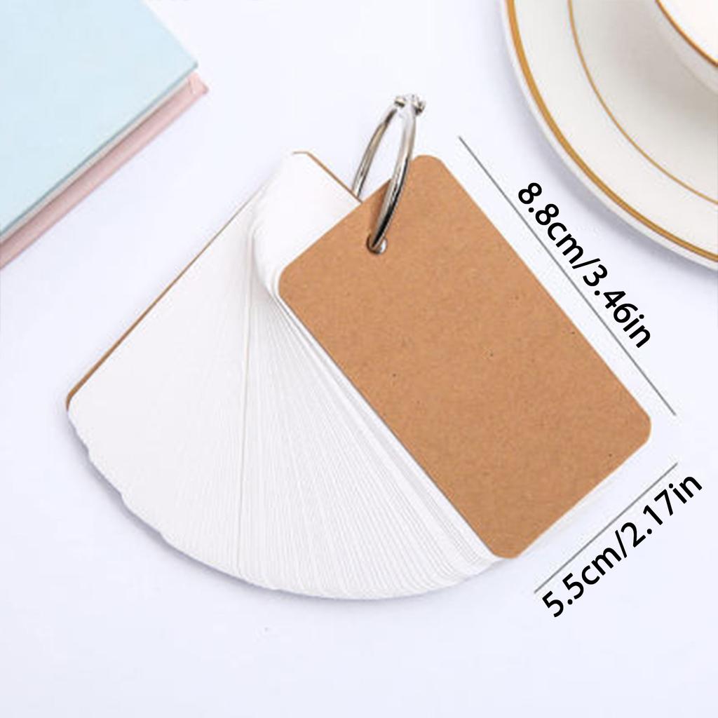 50Sheets Unlined Index Cards with Binder Rings Revision Card Punched Note Card Unruled Study Card Flashcard for Learning
