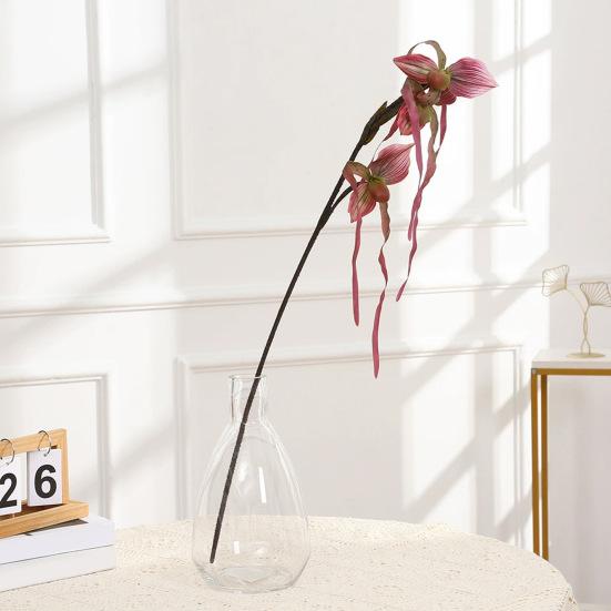 Artificial Flower Paphiopedilum Realistic Silk Plastic Petals Flexible Stems Long-Lasting No Watering Fake Orchid Home Decor