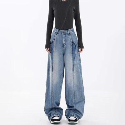 Blue Baggy Jeans for Women Clothing Spring Autumn Plus Size Denim Trousers High Waist Wide-leg Pants Y2k Style Streetwear