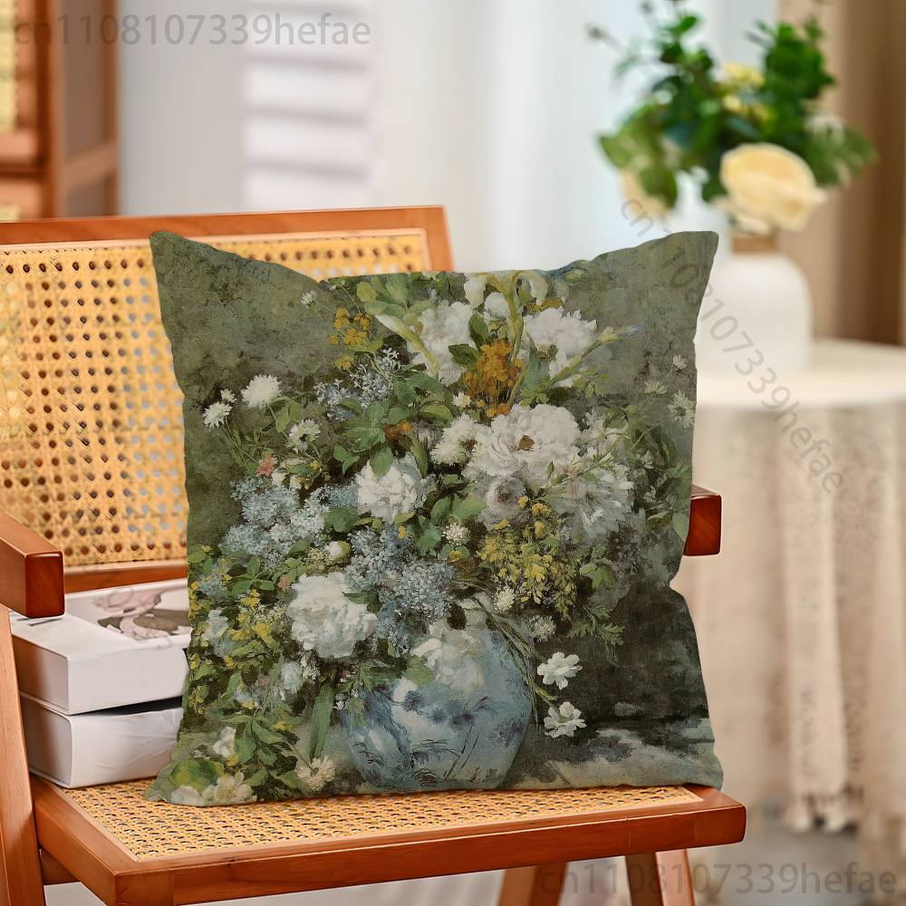 Pierre AAuguste RRenoir Funny Pillow Case Antidustmite Pillowcase Invisible Zipper Silky Short Plush Sofa Cushion Cover