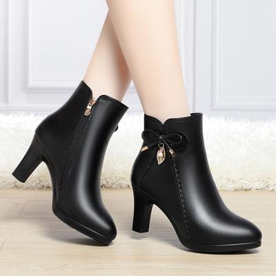 High-heeled Plush Velvet Boots Autumn Winter New Women's Cotton Shoes Zip Black Waterproof Thick Heel Single Short Shoes