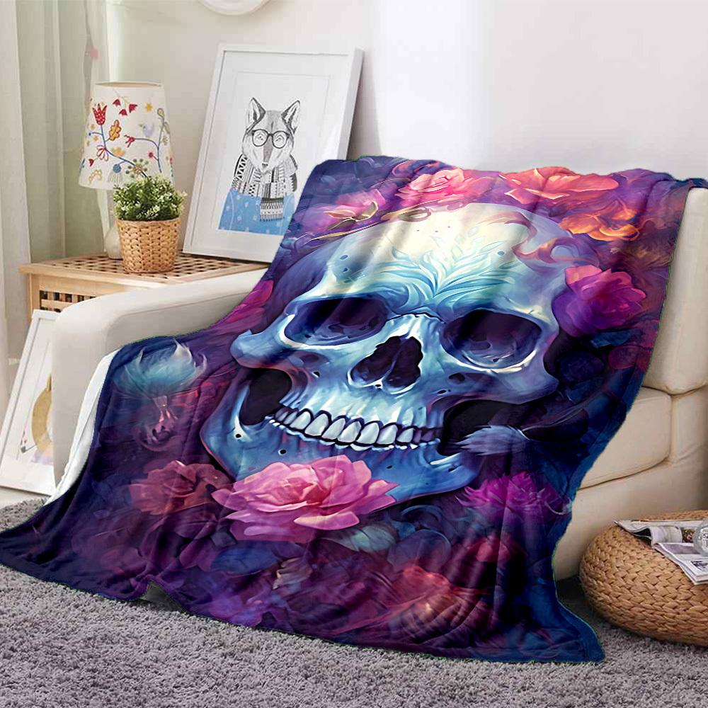 1 Stück Schädel Rosen Decke, Leichte Flanell Überwurfdecke für Sofa, Bett, Reisen194