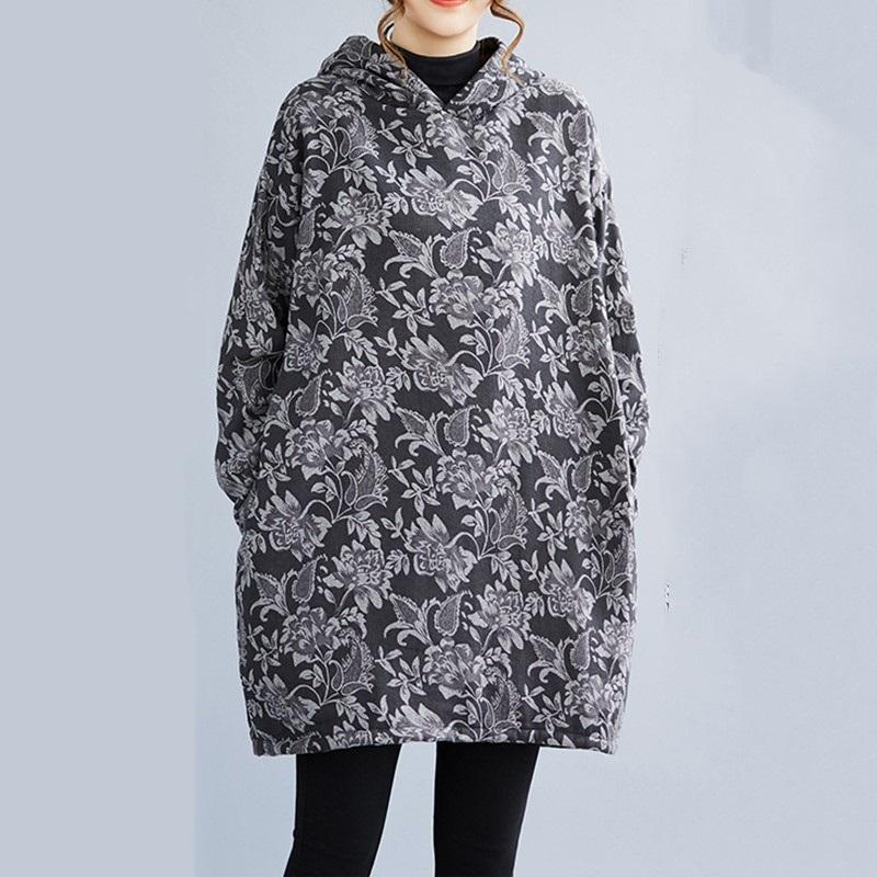 Long sleeve plus size cotton hooded vintage floral new in dresses for women casual loose mini spring autumn Winter dress