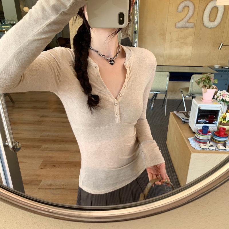 In Stock: 2026 New Style Slimming Lyocell Tencel Henley Long Sleeve Tee