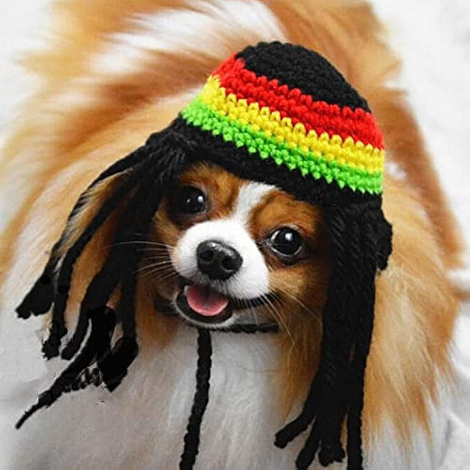 Dog Knitted Hat with Dreadlocks,Dog Winter Woolen Cap Cool Cat Headwear Puppy Costume Cosplay Hat Party Accessories for Christmas Pet Birthday