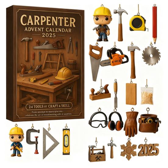 2025 Carpenter Advent Calendar 24-day Christmas Countdown Calendar with Mini Tools Figures Holiday Gift for Carpenters Craft Lovers