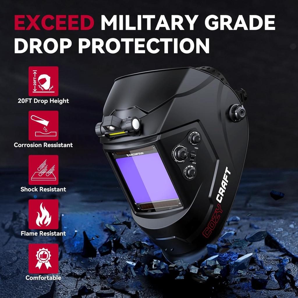 Welding Helmet Auto Darkening, 3.94"X3.66" Large Viewing Screen True Color Welding Hood with 4 Arc Sensor Solar Powered for Men