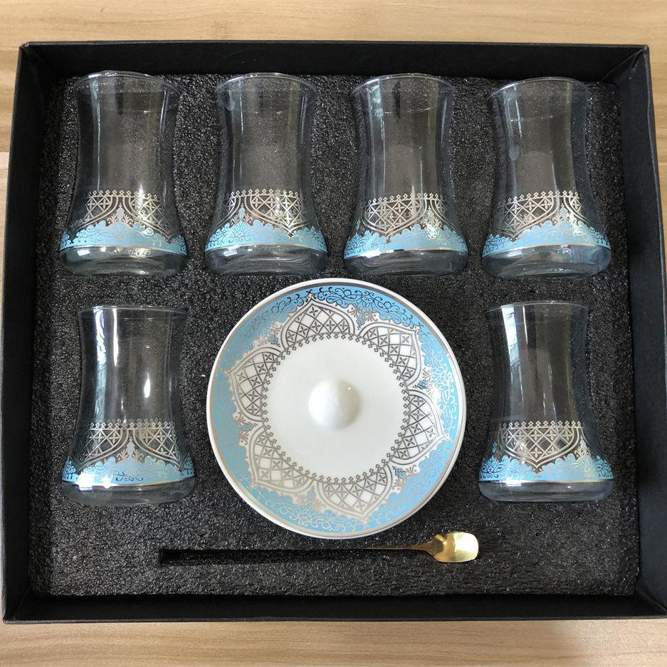 6 Ensembles Tasses à Thé Turques Tasses Ensemble Soucoupes avec Cuillère Tasse à Café Romantique Exotique Tasse à Thé en Verre Décoration de Cuisine Boîte Cadeau