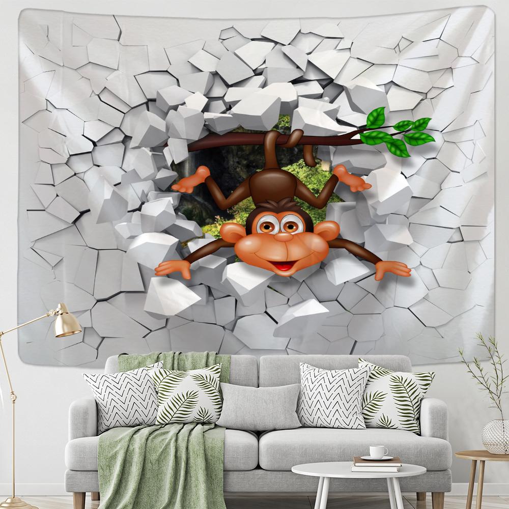 

3D печатный портрет обезьяны, настенный гобелен, психоделическое животное, бохо, хиппи, тапиз, искусство, домашний декор 95x70cm