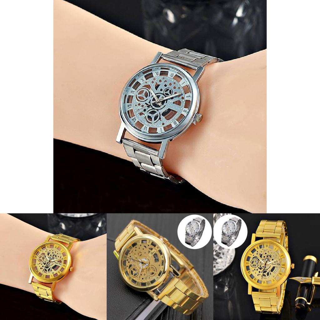 Elegant Geneva Alloy Case Men's Watch With Transparent Dial And Steel Band Stylish Design
