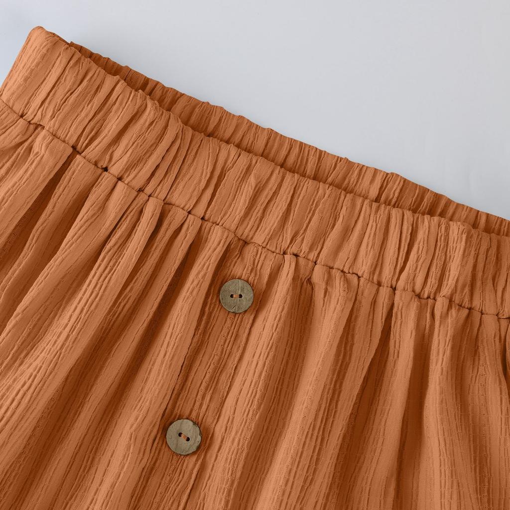 Damen Modischer Einfarbiger Elastischer Bund Knopf A-Linien-Rock