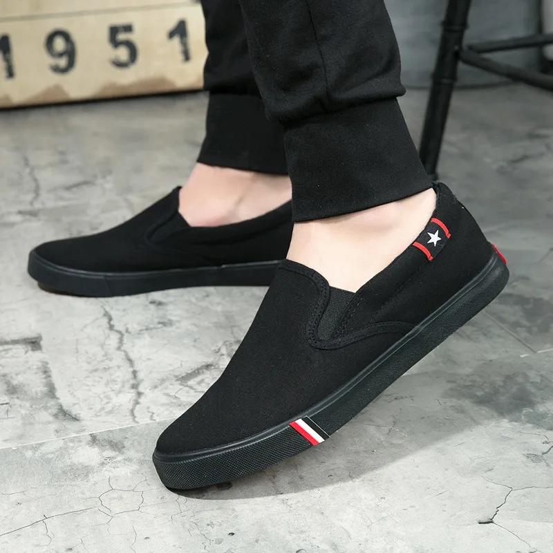 Men Shoes Casual Canvas Four Seasons Slip-on Unisex Man Fashion Walk Sneakers Flats Breathable Light Black Lovers Shoes Footwear