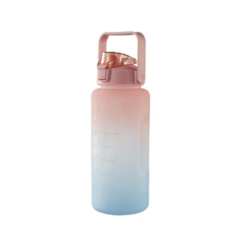 Gradient Two-Color Large Capacity Fitness Straw Cup - Portable Handheld Water Bottle with Scale