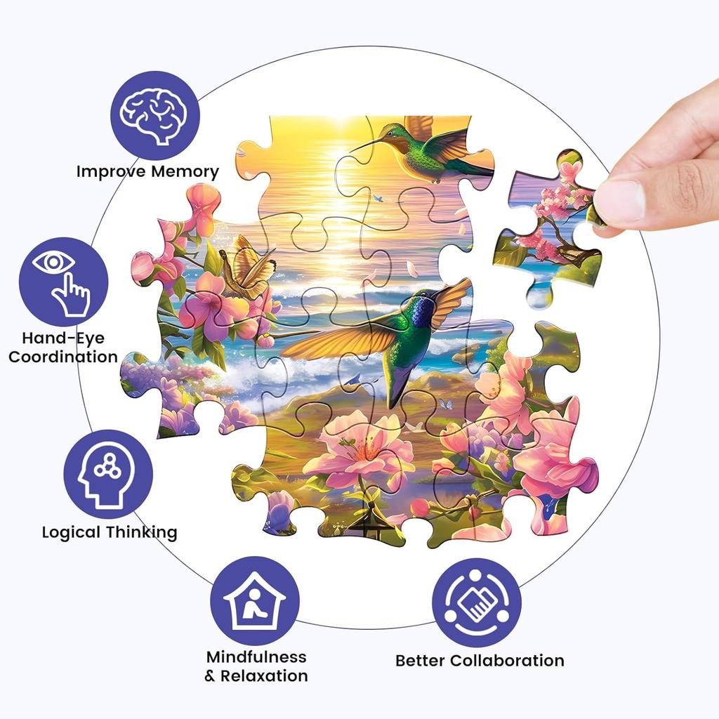 300 Pieces Puzzles for Adult Jigsaw Puzzle 300 Piece Children Elderly Puzzle Hummingbird Beach Flower Puzzle Gift for Mom Dad Family Friend Family