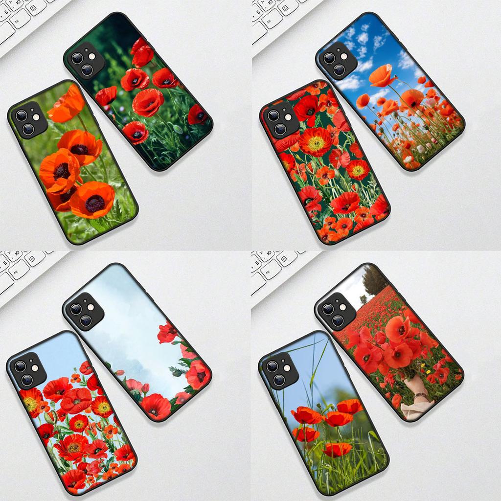 Cover for Apple iPhone 12 13 Pro XS Max Mini ProMax X XR Air 13Pro Casing Phone Case Red P-Poppys Flower Bloom Elegant