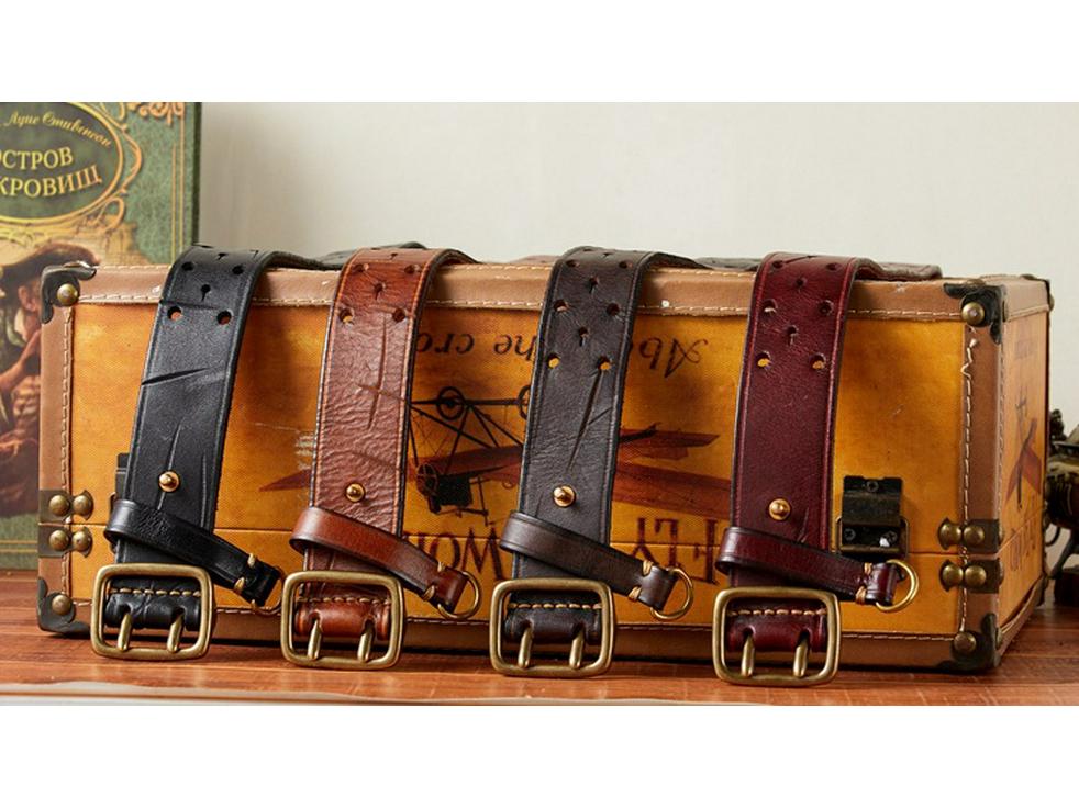 Korean Style Double Pin Buckle Leather Belt for Men - Genuine Cowhide Retro Youth Jeans Waist Belt