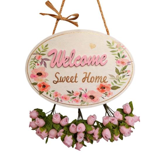 DYS Welcome Sign for Front Door, Entrance Door Plate, Pastoral Wooden Hanging Plaque Home Outdoor Wall Decor