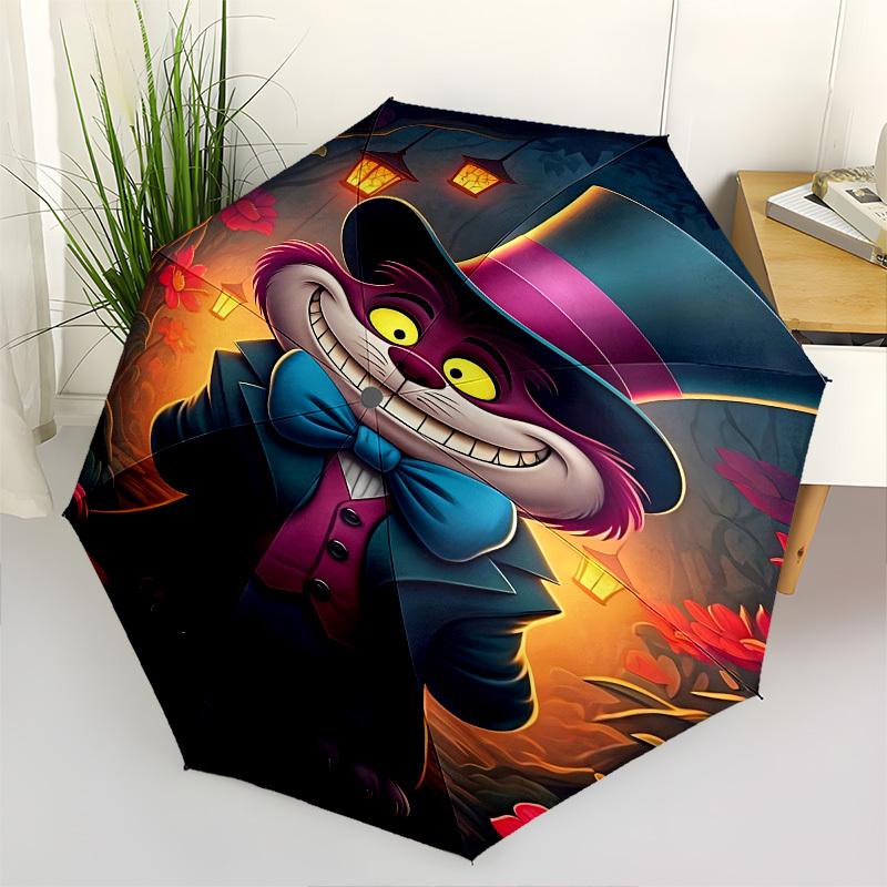 

Cheshire Cat, Wonderland Themed Automatic Opening and Closing Umbrella, Brightly Colored 8-rib Portable Umbrella, Suitable for Men and Women, A Perfec