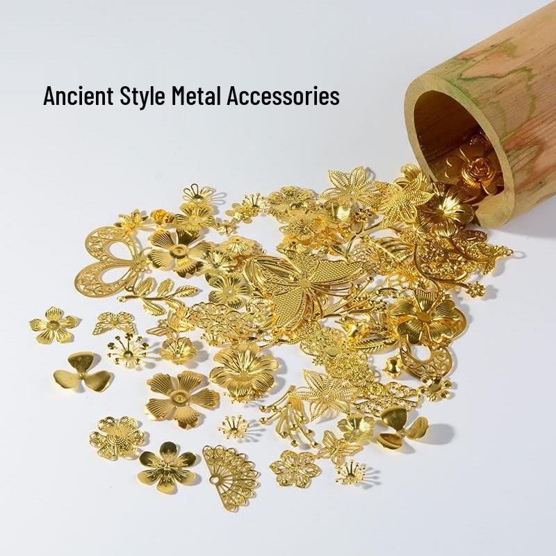 Handmade Metal Flower Hairpin DIY Kit: Golden Applique & Ancient Style Mix
